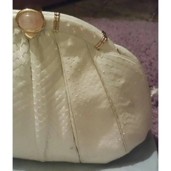 VTG Judith Leiber Snakeskin White Handbag with Pink Agate Grannycore Orig Box - Picture 5 of 12